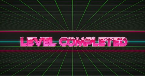 Retro Game Level Completed Neon Grid Design