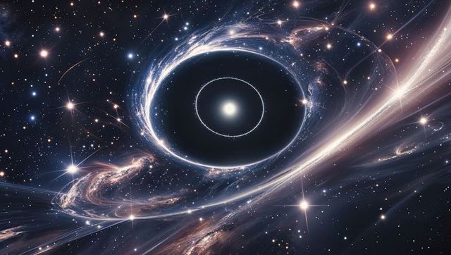 Majestic black hole with glowing accretion disk in cosmic vastness