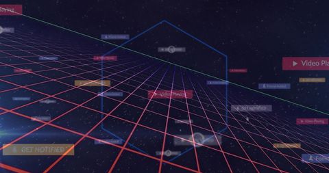 Futuristic digital interface with moving geometric shapes