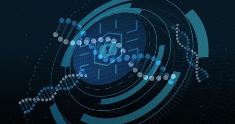 Futuristic DNA Helix Interface with Cybersecurity Elements