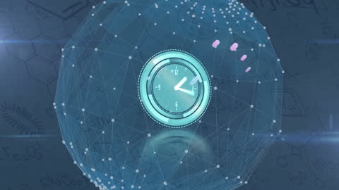 Futuristic Digital Clock Sphere with Global Networking