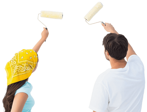 Happy Couple Painting Wall with Transparent Background