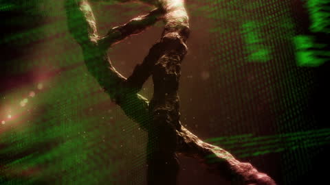 3D DNA Strand with Digital Data Overlay