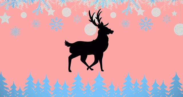 Silhouette Reindeer with Winter Elements on Pink Background - Download Free Stock Images Pikwizard.com