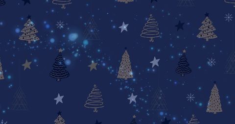 Festive Pattern of Christmas Trees on Night Sky Blue