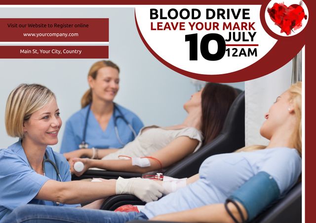 Blood Drive Event Flyer Featuring Nurses Assisting Donors - Download Free Stock Templates Pikwizard.com