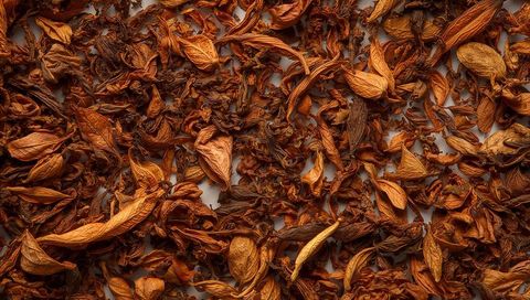 Creating autumnal potpourri of dried leaves and petals forming warm textured background