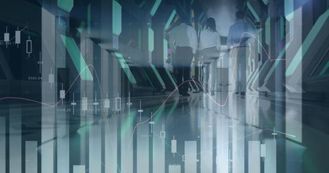 business professionals in futuristic server room with statistical graph overlay - Download Free Stock Images Pikwizard.com
