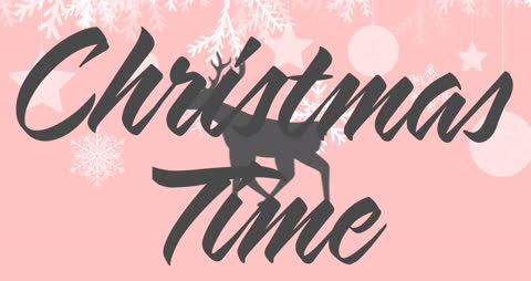Festive Christmas Text with Flying Reindeer and Falling Snow