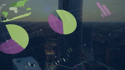 Dynamic Global Business Statistics in Modern Cityscape Overlay