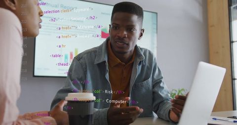 Collaborating on Coding Project in Modern Office