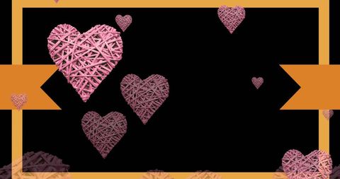Romantic pink hearts floating on black background