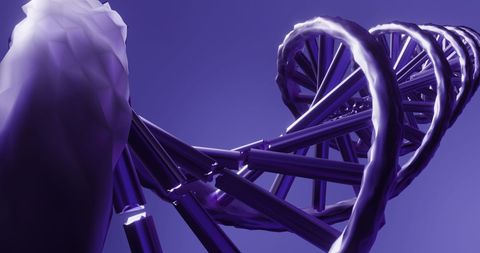 Futuristic DNA Helix on Vibrant Purple Background