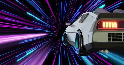 Futuristic Electric Car Amid Neon Light Trails - Download Free Stock Images Pikwizard.com