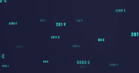 Digital currency symbols on dark background