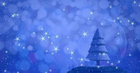 this artistic design of a christmas tree encapsulated within a snow globe is set amidst a backdrop of falling stars and a soft blue ambiance. ideal for festive greetings, seasonal decorations, or promotional materials evoking a sense of wonder and holiday spirit. can be used in shops, online content, or as part of a promotional or social media campaign centered around christmas and winter celebrations.