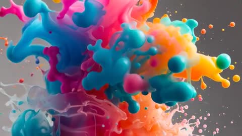 Vibrant Color Explosion on Gray Background in Slow Motion