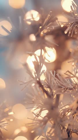 Pulling Focus on White Tinsel with Warm Bokeh Lights | Vertical Holiday Decor Video