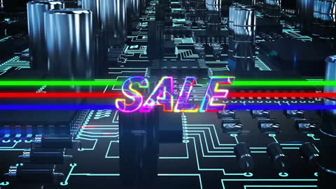 Neon Circuit Board with Sale Text for Cyber Shopping
