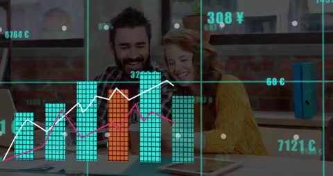 Coworkers Analyzing Data with Bar Charts and Trends