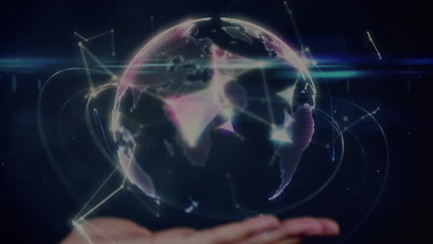Hand Displaying Futuristic Digital Globe with Network Connections