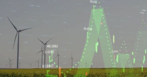 Wind Turbines with Data Overlay in Renewable Energy Field