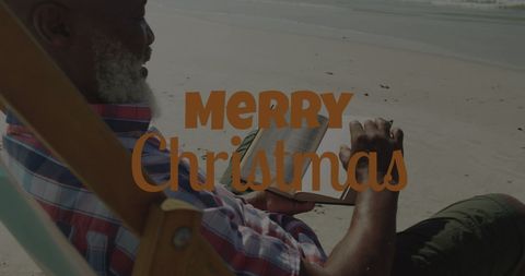 Beach Christmas Greeting with Senior Man Relaxing