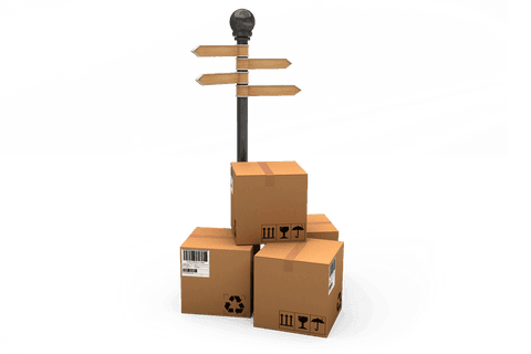 Transparent conceptual delivery boxes with directional sign