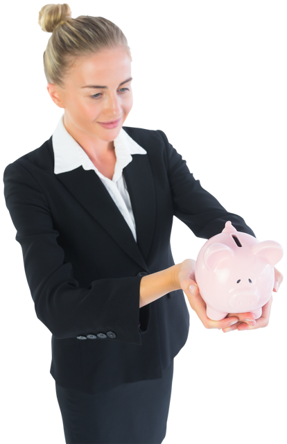 Blonde Businesswoman Holding Transparent Piggy Bank Savings - Download Free Stock Videos Pikwizard.com