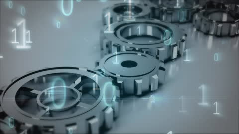 Binary Code and Gears Concept in Motion
