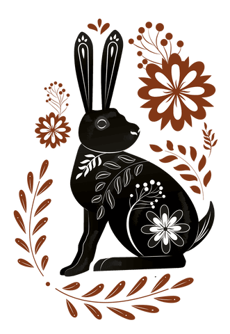 floral pattern rabbit illustration on transparent background - Download Free Stock Videos Pikwizard.com