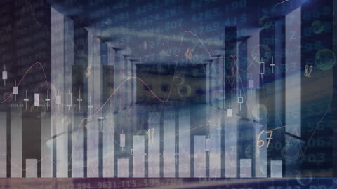 Abstract Data Visualization Overlaying Server Room