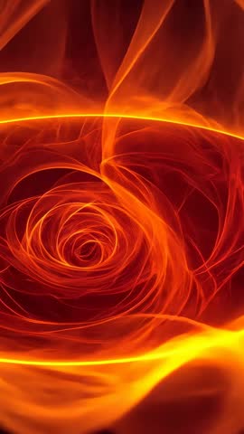 Pulsing Orange Rings and Coiling Vortex in Vertical Abstract Light Motion