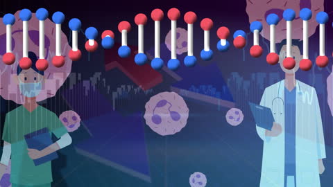 Digital Animation Highlighting DNA and Data Visualization Concepts
