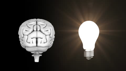 3D Spinning Brain and Shining Light Bulb Animation