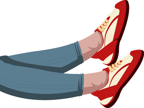 Legs Wearing Denim Pants and Vibrant Sneakers Transparent Background