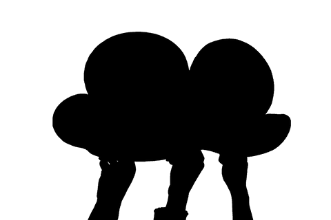 Hand holding black cloud on transparent background