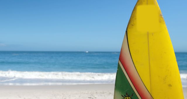 View of surfboard on the beach