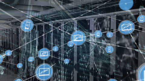 Digital Network Infrastructure with Data Processing Icons