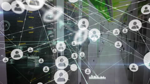 Digital Network with People Icons Connecting Servers