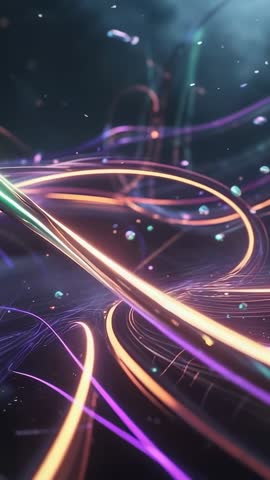 Emerging Neon Ribbons Weaving into Glowing Vortex | Futuristic Vertical Motion Background