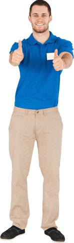Transparent background smiling salesman giving thumbs up