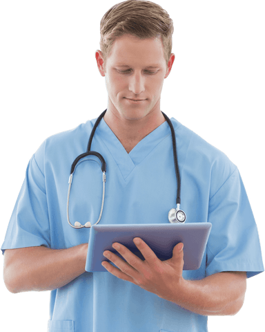 Transparent Doctor in Scrubs Using Digital Tablet - Download Free Stock Videos Pikwizard.com