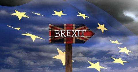 Brexit Sign Against European Union Flag Background