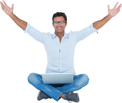 successful entrepreneur celebrating with laptop on transparent background - Download Free Stock Videos Pikwizard.com