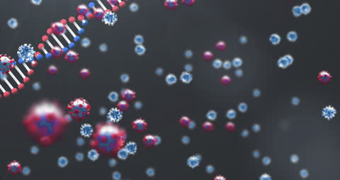Digital Animation of Coronavirus with DNA and Viruses on Dark Background