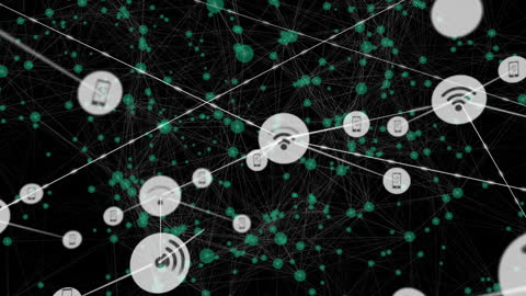 Digital Network Interface with Icon Set on Abstract Background