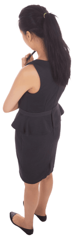 Contemplative Businesswoman with Pen on Transparent Background