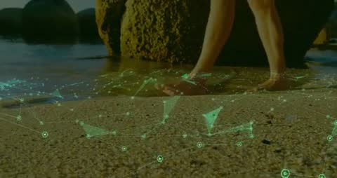 Futuristic Interface Activation on Natural Beach Setting