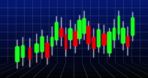 Neon Candlestick Chart Showing Green and Red Trading Bars on Dark Grid